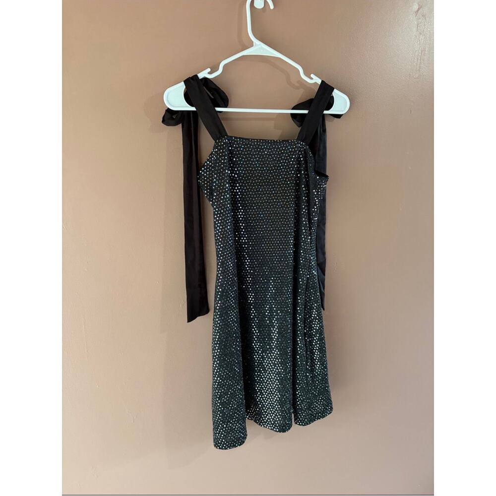 Cider Sparkly Rhinestone Party Mini Dress with Bow Shoulder Strap Ties